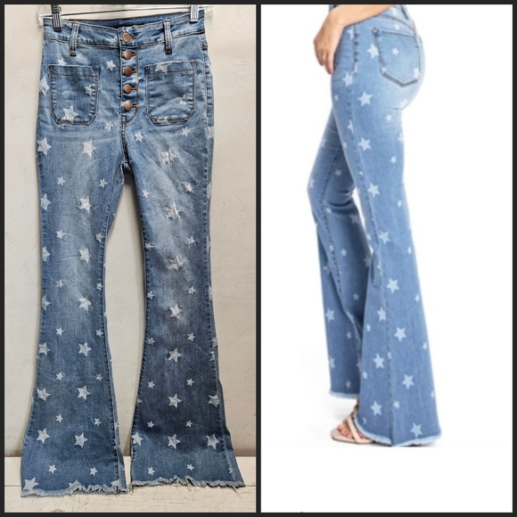 Angry Rabbit Denim - Angry Rabbit Star Struck High Rise Flare retro bell bottom style jeans size 25/1
